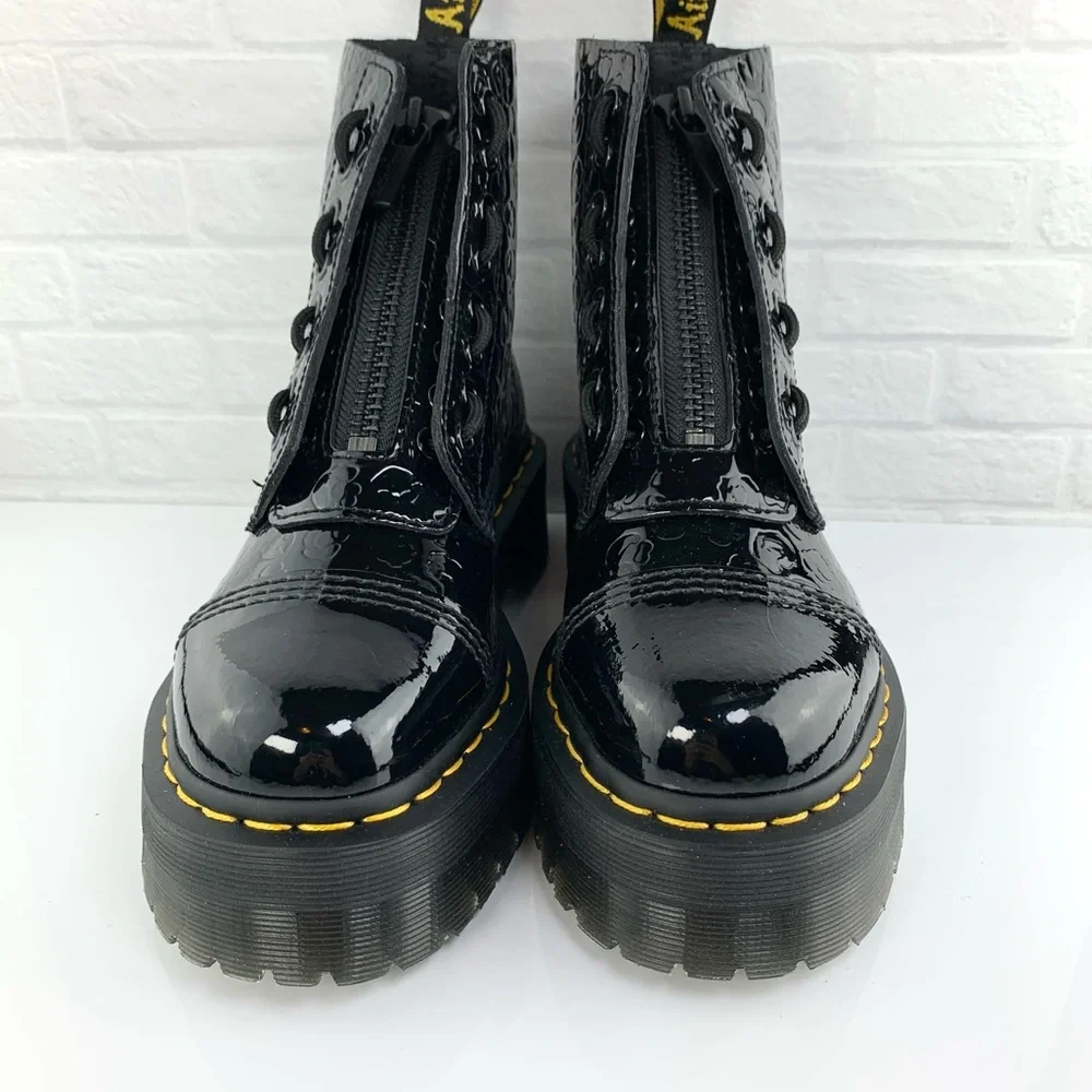 NEW! Dr Martens Sinclair Leopard Emboss Patent Leather Platform Boots Sz W7 UK 5
